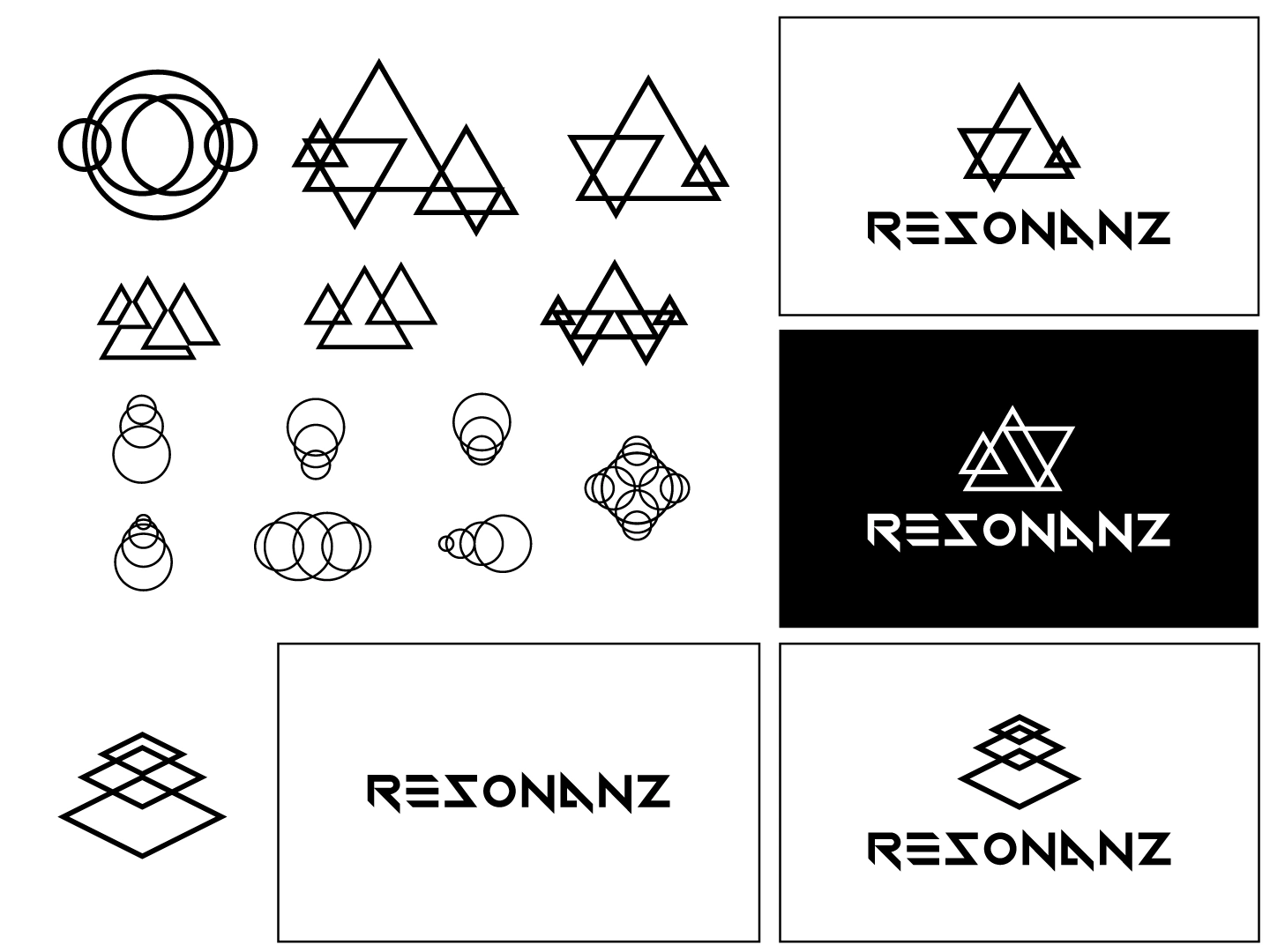 Logo Design. Es zeigen die verschieden Formen von 'Klang'.